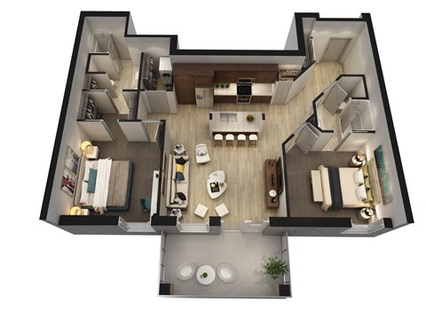 Floor plan for 2 beds, 2 baths, 1113 sqft